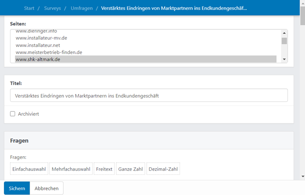 Formular der Umfrage-Teilnahme um die oben genannten Daten zu ändern