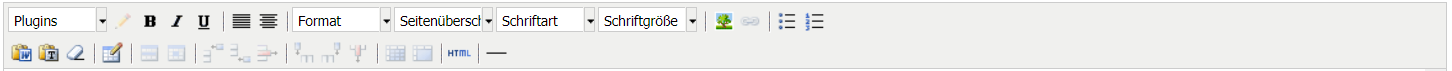 Texteditor mit den Dropdown Menüs Plugins, Format, Vorlage, Schriftart und Schriftgröße